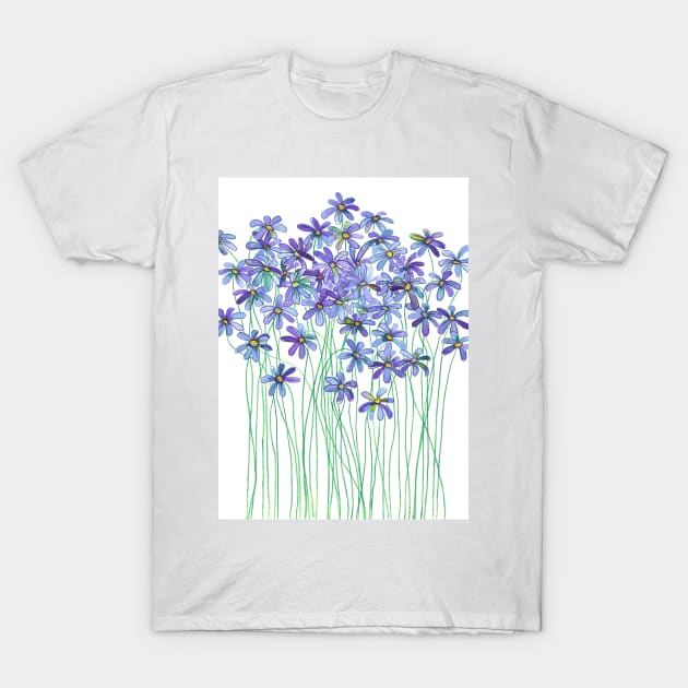 Purple Daisies in Watercolor & Colored Pencil T-Shirt by micklyn